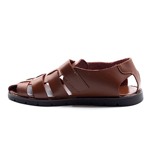 Jazamé Men's 69211 Closed Toe Covered Strap Adjustable Leather Fisherman Sandals