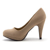 Women's Aston-12 Classic Round Toe Slip On Nude Suede Pumps Heels Dress Shoes - Jazame, Inc.