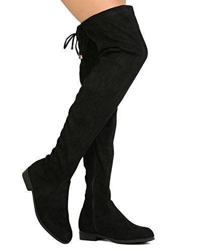 Womens Faux Suede Thigh High Drawstring Riding Boot Tall Knee High Boots