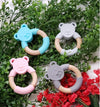 Bear Baby Teether Organic Food Grade Natural Beech Wood & Silicone Infant Toddler Chew Toy Ring Baby Shower Gift New Mom Gift