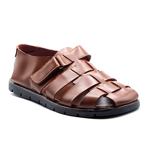 Jazamé Men's 69211 Closed Toe Covered Strap Adjustable Leather Fisherman Sandals