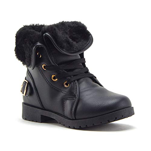 Little Girls Faux Fur Lined Military Style Combat Ankle High Chukka Boots