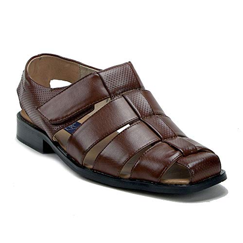 Men's 44327 Caged Leather Lined Closed Toe Fisherman Dress Sandals