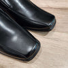 Men's Black Smooth Classic Square Toe Slip On Penny Loafers, Dress Shoes