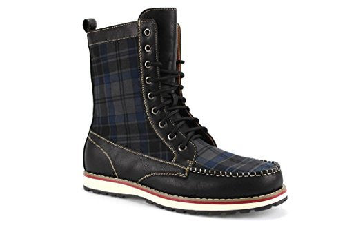 Polar Fox Men's 501061 Tall Plaid Design Lace Up Casual Dress Boots - Jazame, Inc.