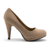 Women's Aston-12 Classic Round Toe Slip On Nude Suede Pumps Heels Dress Shoes - Jazame, Inc.