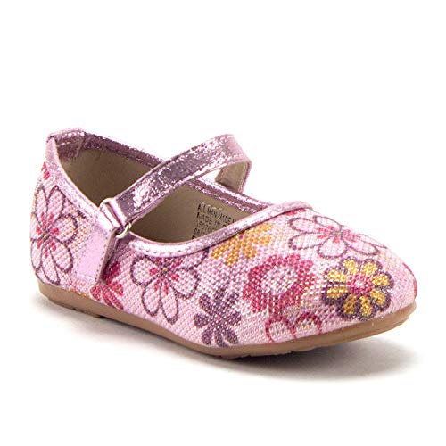 Girls FHX-03I Toddlers Mary Jane Embellished Floral Print Flats Shoes - Jazame, Inc.