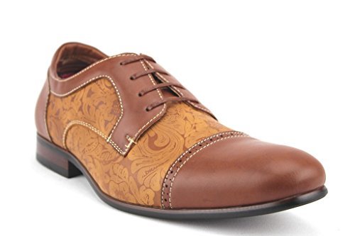 Men's 19398L Floral Print Cap Toe Lace Up Oxford Dress Shoes - Jazame, Inc.