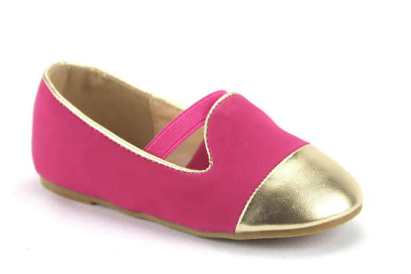 Toddler QQ Girls Gold Cap Toe Elastic Band Ballerina Flats Lovely-605I Fuchsia - Jazame, Inc.