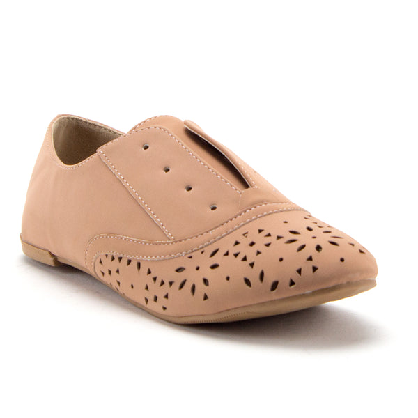 Women's Salya-707 Slip On Laser Cut Out Perforated Lace-Less Menswear Oxfords Flats Shoes - Jazame, Inc.