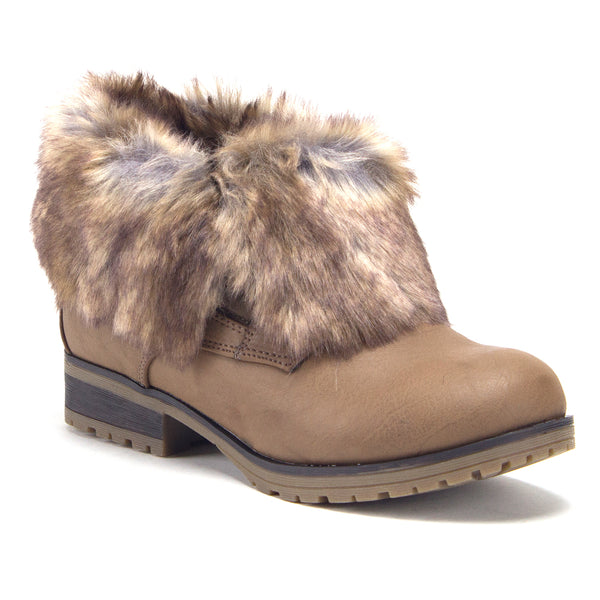 Women's Wynne-08 Ankle Bootie Fold Down Fur Combat Winter Chukka Boots - Jazame, Inc.