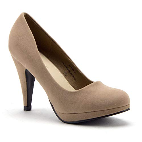 Women's Aston-12 Classic Round Toe Slip On Nude Suede Pumps Heels Dress Shoes - Jazame, Inc.