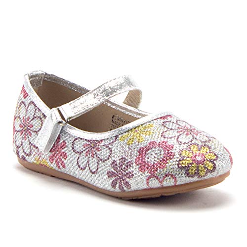 Girls FHX-03I Toddlers Mary Jane Embellished Floral Print Flats Shoes - Jazame, Inc.